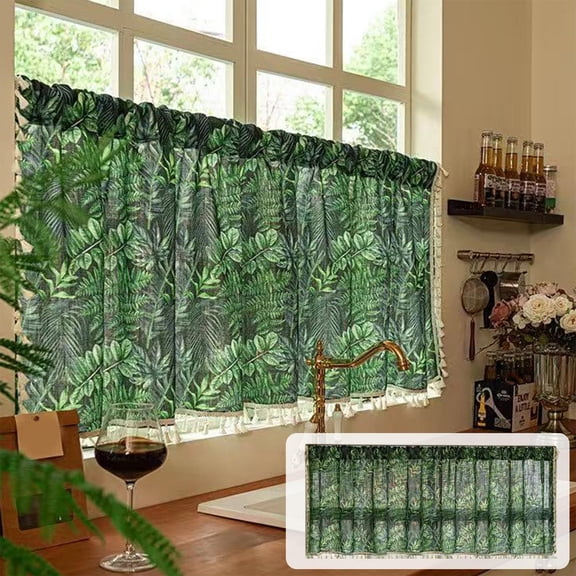 Romantic Printed Rod Pocket Short Kitchen Curtain 39.37x23.62in, Cute Spring Summer Semi Translucent Drape for Kitchen, Coffee Shop and Window Sun Blocking Decoration