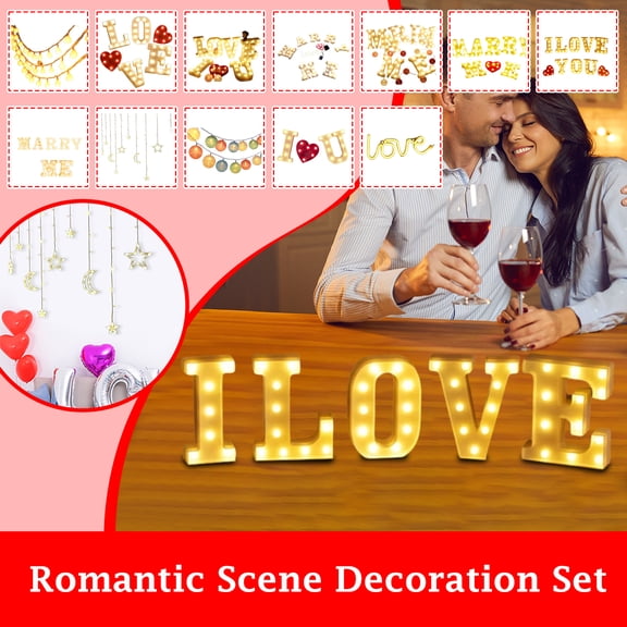 Romantic Proposal Scene Decor Set With Led Candles & Indoor Accessories - Battery Operated Led Candles, Indoor Decor Accessories For Ambiance - For Proposal, Anniversary, Birthday
