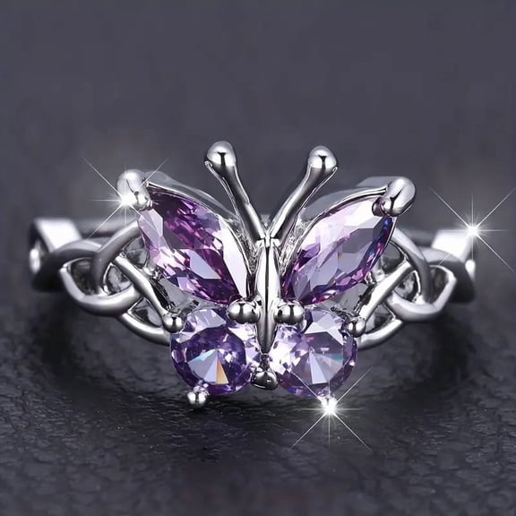 Romantic Purple Butterfly Rings for Women Charming Purple Cubic Zirconia Aesthetic Female Rings Party Fashion Jewelry
