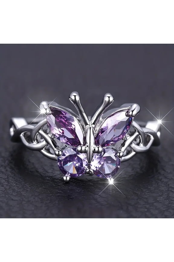 Romantic Purple Butterfly Rings for Women Charming Purple Cubic Zirconia Aesthetic Female Rings Party Fashion Jewelry
