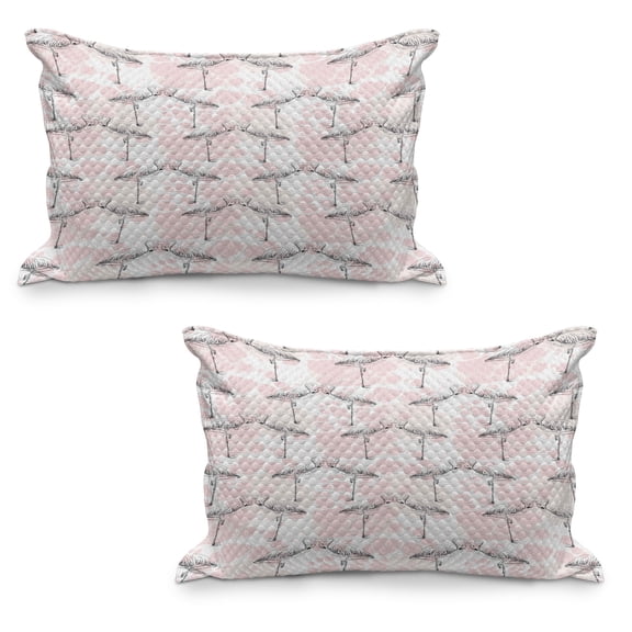 Romantic Quilted Pillowcover Set of 2, Flamingos Shaping Hearts Heads Love Animal Valentines Illustration, Standard Queen Size Pillow Cover for Bedroom, 30" x 20", Pale Pink Grey, by Ambesonne