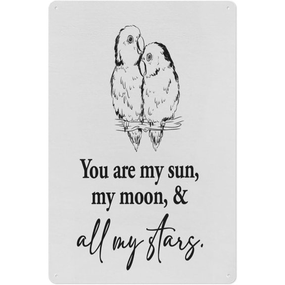 Romantic Quote Metal Tin Sign, You Are My Sun My Moon Owl Art Wall Decor, Inspirational Home and Bedroom Decoration, 8 x 12 Inch
