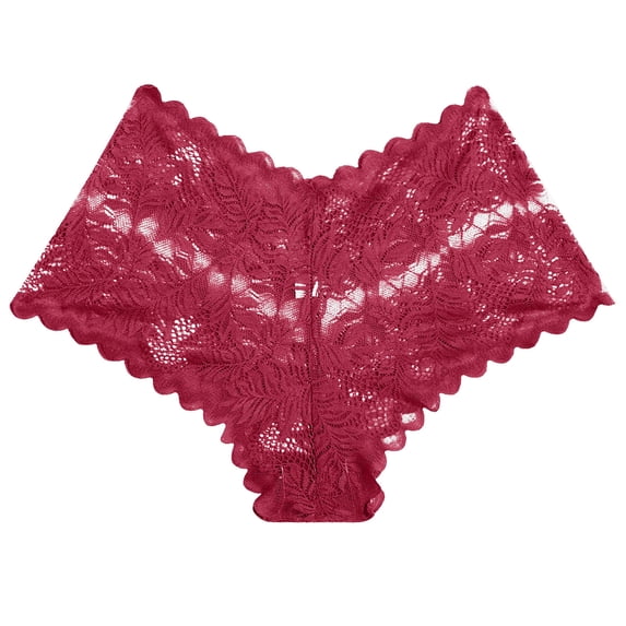 Romantic Red Lace Seamless Briefs - Womens Mid Rise Floral Panties with Scalloped Edge No Show Breathable Tagless Underwear S-XL Valentine's Day Gift,Size S