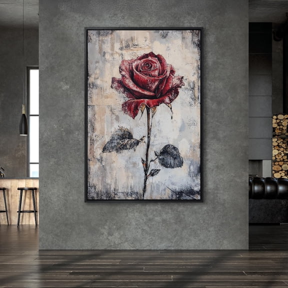 Romantic Red Rose Poster, Wall Art, Modern Floral Art, Modern Elegant Decor, Ready To Hang Artwork, Valentines Gift, Unframed Poster Size 12x18