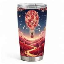 Romantic Rose Balloon & Sunset Valley Art Stainless Steel Tumbler with Lid, Double-Wall Insulated Travel Mug, Valentine’s Day Gift for Her