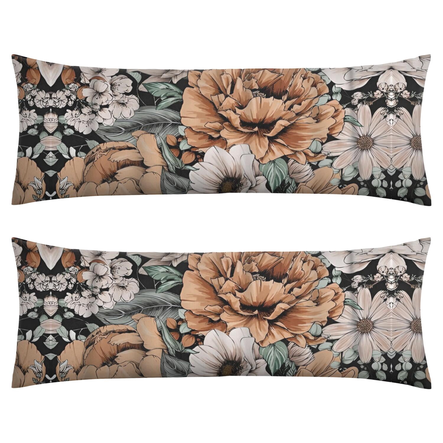 Romantic Rose Body Pillow Cover 20x54 - Sunflower Daisy Long Pillow Case with Invisible Zipper - Soft Full Body Pillow Protector - Machine Washable Cozy Slipcover for Sleeping