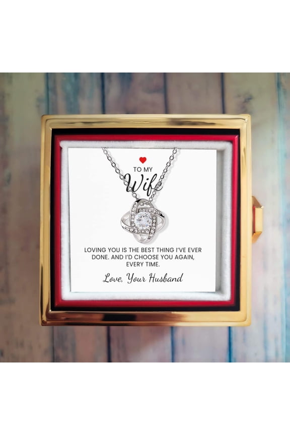 Romantic Rose Box with Love Knot Necklace Gift For Wife