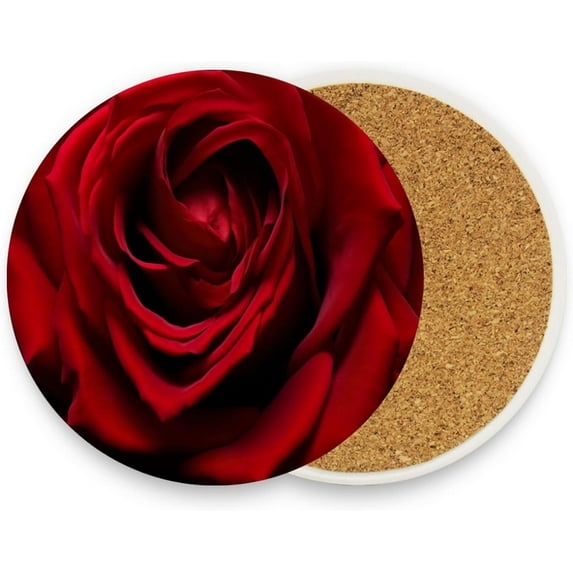 Romantic Rose Coasters Absorbent Moisture Non-Slip Drink Coaster Ceramic Stone with Cork Base Desktop Protection, 4PCS