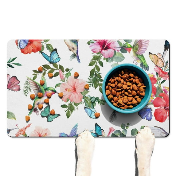 Romantic Rose Extra Large Floral Dog Bowl Mat - Peony Pattern Pet Food Mat, Absorbent & Waterproof
