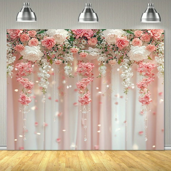 Romantic Rose Floral Wedding Backdrop Wedding Bridal Shower Wedding Pink White Flowers Photography Background Baby Girl Birthday Party Portrait Dessert Cake Table Decor Photo Booth Studio Props