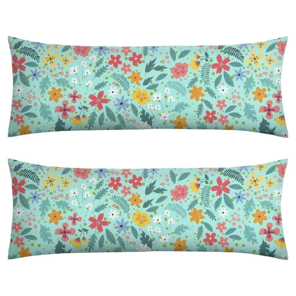 Romantic Rose Peony Illustration Body Pillow Cover 20x54 - Sunflower Daisy Long Pillow Case with Invisible Zipper - Soft Full Body Pillow Protector - Machine Washable Cozy Slipcover for Sleeping