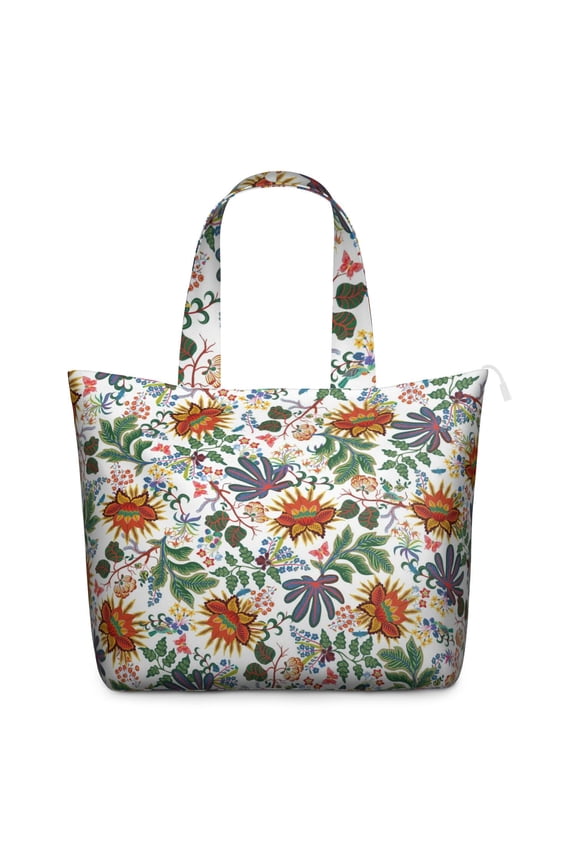 Romantic Rose Peony Pattern Travel Bag Boho Floral Weekender Tote, Lightweight, , Multiple Pockets, for Women