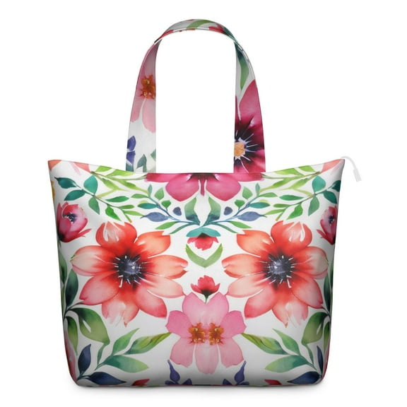 Romantic Rose Peony Pattern Travel Bag Boho Floral Weekender Tote, Lightweight, , Multiple Pockets, for Women