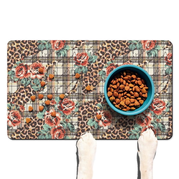 Romantic Rose Pet Feeding Mat - Peony Floral, Waterproof Dog Food Spill Catcher