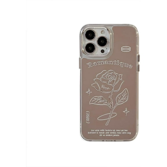 Romantic Rose Star Plating Mirror Letters Soft  for iPhone Case (Silver,iPhone 15 Pro Max)