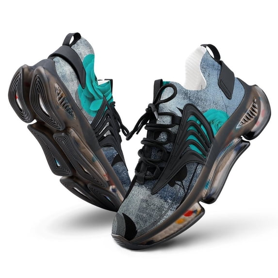 Romantic Rose Turquoise And Grey Walking Shoes for Men Woman Lightweight Tennis Fashion Elastic Sports Shoes Cushion Basketball Shoes