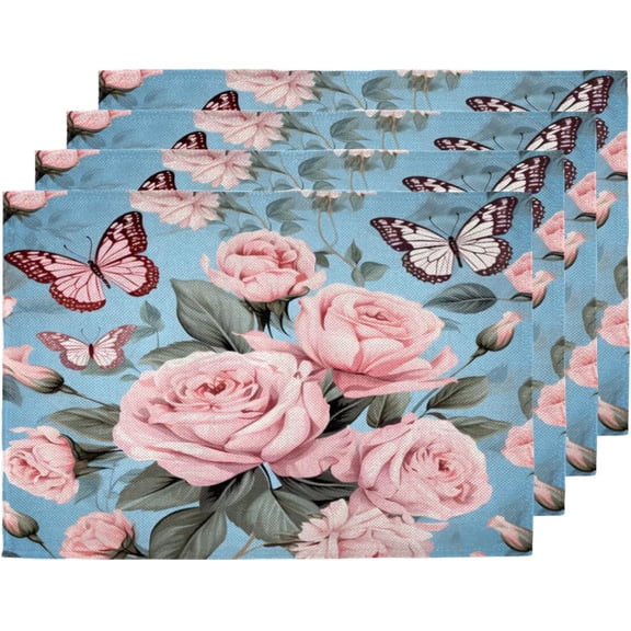 Romantic Rose Whisper Placemats Set of 4,12x18 Inch Heat Resistant Non-Slip Table Mats for Dining Table, Washable Place Mats for Wedding, Party, Home Decor