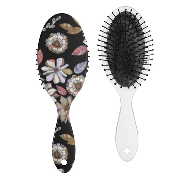 Romantic Rose and Peony Pattern Hair Brush, Boho Chic Floral Detangler with Wildflower and Butterfly Illustration