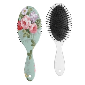 Romantic Rose and Peony Pattern Hair Brush, Vintage Floral Detangler with Wildflower and Butterfly Illustration, Comfortable Soft Bristles