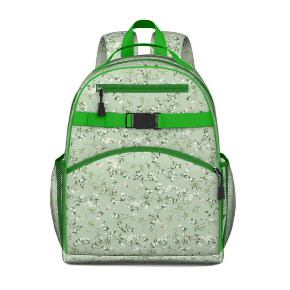 Romantic Rose and Peony Pattern Student Backpack Adjustable Padded Shoulder Straps Chest Strap Durable Water-resistant Bookbag
