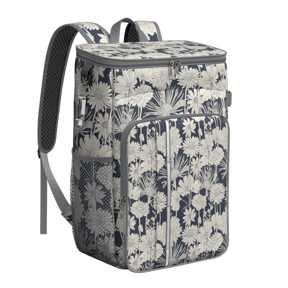 Romantic Rose and Peony Spring Pattern Insulated Cooler Backpack - 20L Soft Cooler with Padded Straps