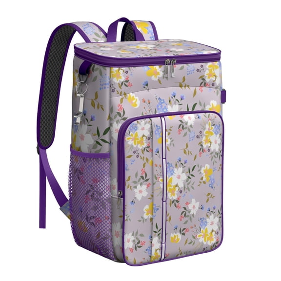 Romantic Rose and Peony Spring Pattern Insulated Cooler Backpack - 20L Soft Cooler with Padded Straps