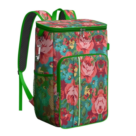 Romantic Rose and Peony Spring Pattern Insulated Cooler Backpack - 20L Soft Cooler with Padded Straps