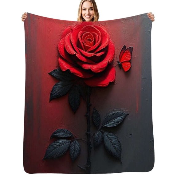 Romantic Rose red and Grey Flannel Blanket Warm Soft Bedding Throws Winter Camping Chair Sofa Bed