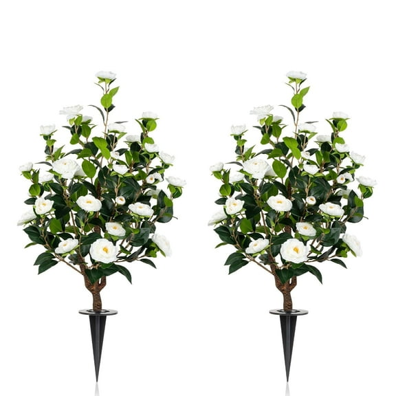 Romantic Season 2Pack 36" White Artificial Camellia Tree - UV Resistant, Lifelike Flowers for Indoor/Outdoor Decor, Wedding