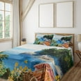 thumbnail image 1 of Ambesonne Romantic Fitted & Top Sheet Set with Shams, Mediterranean Scenery, Blue Green Orange, 1 of 4