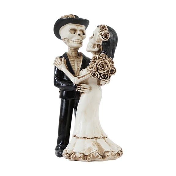 Romantic Skeleton Bride and Groom Figurine, Gothic Wedding Cake Topper, Hand-Painted Resin Statue for Halloween Anniversary Home Display