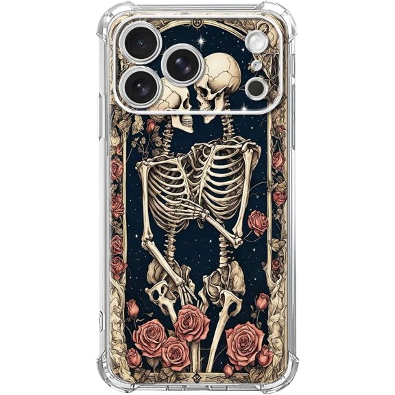 Romantic Skull Lovers Floral Antique Frame Soft TPU Case for iPhone 17 Pro Max