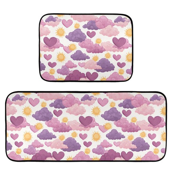 Romantic Sky Pattern Kitchen Mat 2 Piece Non Slip Absorbent carpet Floor Mat 19.7x27.6in+19.7x47.2in