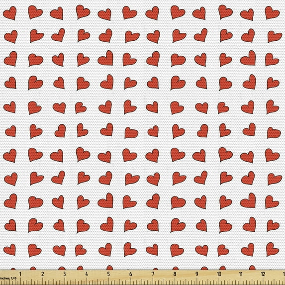 Ambesonne Valentine Fabric by the Yard Upholstery, Hearts Honeymoon, 5 Yards, Orange White