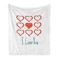 thumbnail image 1 of Romantic Soft Flannel Fleece Blanket, Hand Drawn Style Red Hearts Set with Scribble with I Love You Lettering, Cozy Plush for Indoor and Outdoor Use, 60" x 80", Vermilion Teal White, by Ambesonne, 1 of 5