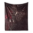 thumbnail image 1 of Romantic Soft Flannel Fleece Throw Blanket, Abstract Floral Heart Pattern Butterfly Motif Illustration, Cozy Plush for Indoor and Outdoor Use, 50" x 70", Maroon Red Beige, by Ambesonne, 1 of 5