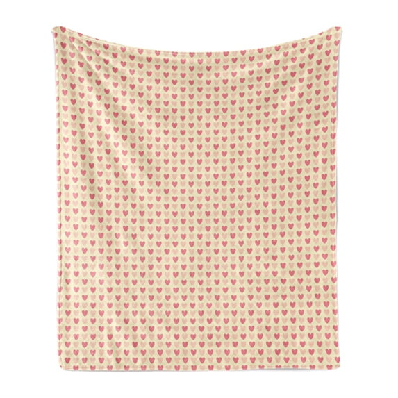 Romantic Soft Flannel Fleece Throw Blanket, Soft Colored Hearts in Love Valentines Day Repetitive Pattern, Cozy Plush for Indoor and Outdoor Use, 60" x 80", Pale Yellow Pale Pink, by Ambesonne