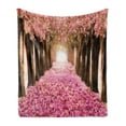 thumbnail image 1 of Romantic Soft Flannel Fleece Throw Blanket, Falling Petals over the Tunnel of Blossoming Flower Trees, Cozy Plush for Indoor and Outdoor Use, 50" x 60", Pink Dark Brown, by Ambesonne, 1 of 5