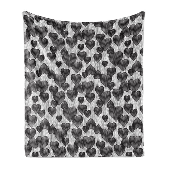 Romantic Soft Flannel Fleece Throw Blanket, Gothic Hearts Tattoo Style Valentine's Love Graffiti Grunge Illustration, Cozy Plush for Indoor and Outdoor Use, 50" x 70", Pale Grey Black, by Ambesonne
