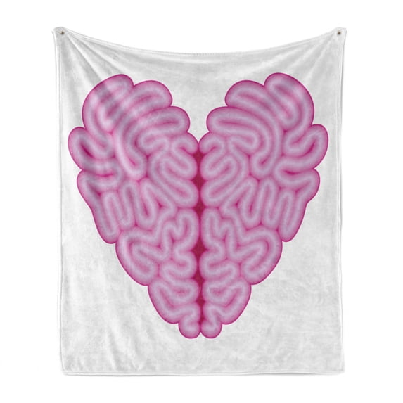 Romantic Soft Flannel Fleece Throw Blanket, Heart with Brain Spirals Love or Logic Theme Emotion Affection Design, Cozy Plush for Indoor and Outdoor Use, 70" x 90", Fuchsia and Pink, by Ambesonne