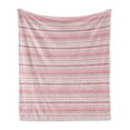 thumbnail image 1 of Romantic Soft Flannel Fleece Throw Blanket, Horizontal Striped Pattern with Hearts and Dots Feminine Modern, Cozy Plush for Indoor and Outdoor Use, 60" x 80", Pale Pink Dark Brown Tan, by Ambesonne, 1 of 5