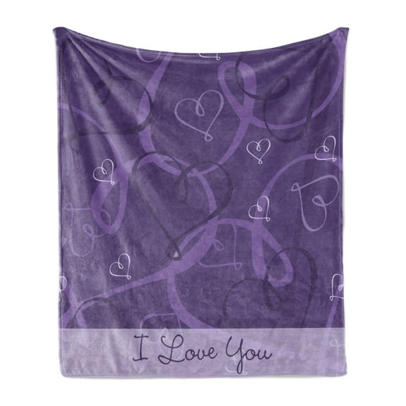 Romantic Soft Flannel Fleece Throw Blanket, Lavender Colored Adoration Themed Image Hand Drawn Hearts Print, Cozy Plush for Indoor and Outdoor Use, 60" x 80", Eggplant Purple, by Ambesonne