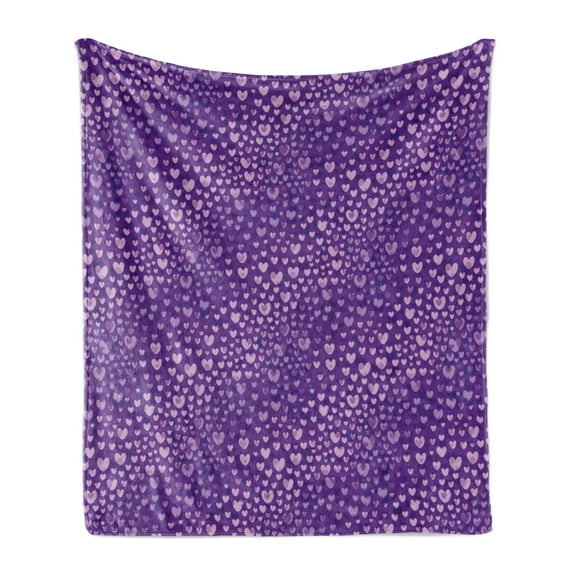 Romantic Soft Flannel Fleece Throw Blanket, Love Themed Repetitive Style Hearts Pattern in Shading Romantic Artwork, Cozy Plush for Indoor and Outdoor Use, 60" x 80", Violet and Purple, by Ambesonne