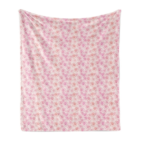 Romantic Soft Flannel Fleece Throw Blanket, Outline Rose Petals Repetition, Cozy Plush for Indoor and Outdoor Use, 50" x 70", Baby Pink Magenta, by Ambesonne