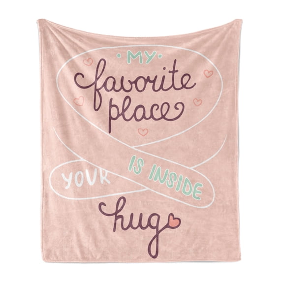 Romantic Soft Flannel Fleece Throw Blanket, Valentine's Day Love Typography with a Soft Color Palette Romantic Pattern, Cozy Plush for Indoor and Outdoor Use, 50" x 60", Multicolor, by Ambesonne