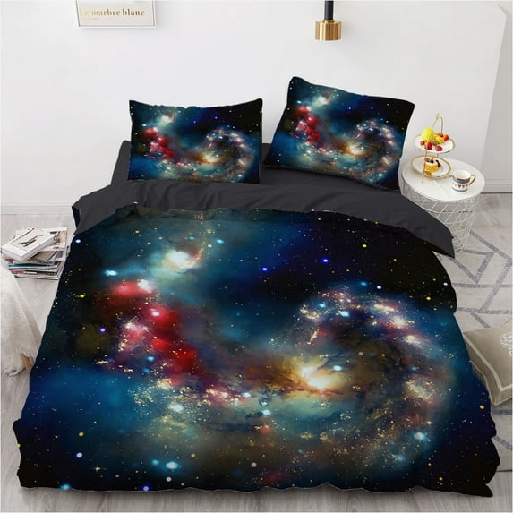 Romantic Starry Sky 3D Bedding Set Cosmic Space Duvet Cover Pillowcase 2/3pcs Black Anti Dirty Cover