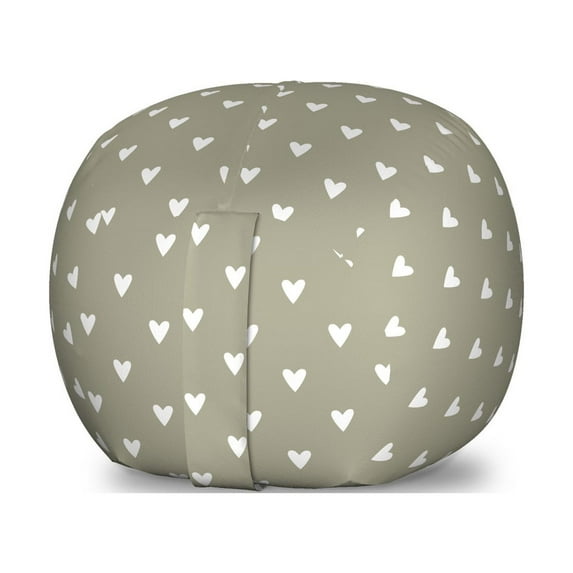 Romantic Storage Toy Bag Chair, I Love You Theme Hearts Birthday Celebration Friendship Romance, Stuffed Animal Organizer Washable Bag, Large Size, Pale Sage Green and White, by Ambesonne