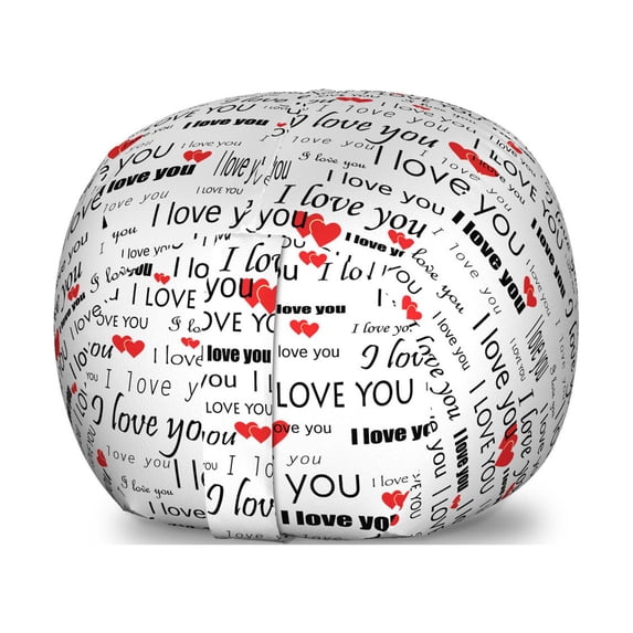 Romantic Storage Toy Bag Chair, I Love You Words Hearts Romance Couple Valentine Plain Backdrop, Stuffed Animal Organizer Washable Bag, Small Size, Vermilion Black White, by Ambesonne