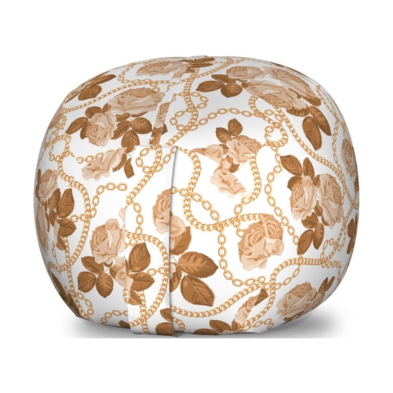 Romantic Storage Toy Bag Chair, Monochrome Demonstration of Blooming Roses Leaves and Chain Like Flows, Stuffed Animal Organizer Washable Bag, Large Size, Pastel Brown Caramel, by Ambesonne