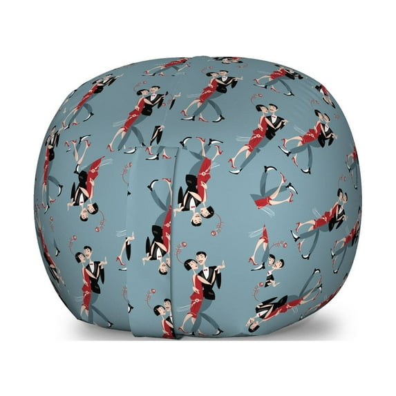 Romantic Storage Toy Bag Chair, Valentine's Day Couple Tango Dancing on Stage Lovers Celebration Wedding, Stuffed Animal Organizer Washable Bag, Small Size, Red Grey Slate Blue, by Ambesonne